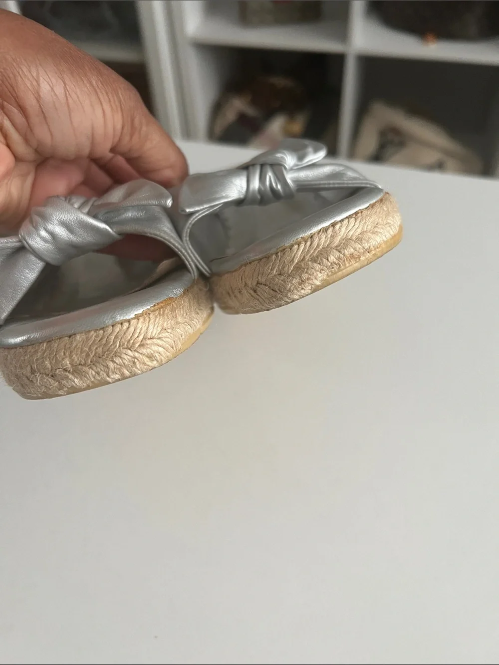 Lilly Pulitzer Metallic Silver Knot Slide Mules